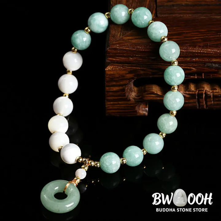 Buddha Stones Jade Trochus Horseshoe Snail Peace Buckle Charm Abundance Bracelet - BWOOOH - Jade(Wrist Circumference: