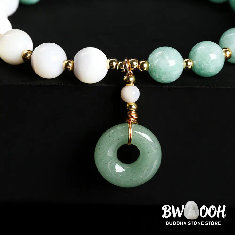 Buddha Stones Jade Trochus Horseshoe Snail Peace Buckle Charm Abundance Bracelet - BWOOOH - Jade(Wrist Circumference: