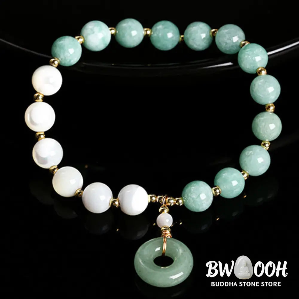 Buddha Stones Jade Trochus Horseshoe Snail Peace Buckle Charm Abundance Bracelet - BWOOOH - Jade(Wrist Circumference: