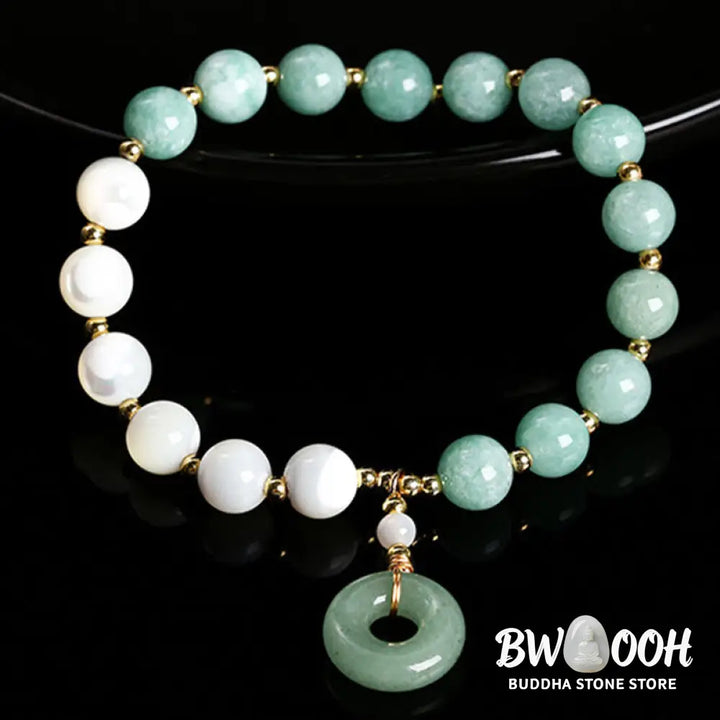 Buddha Stones Jade Trochus Horseshoe Snail Peace Buckle Charm Abundance Bracelet - BWOOOH - Jade(Wrist Circumference: