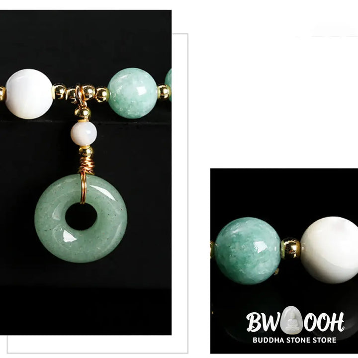 Buddha Stones Jade Trochus Horseshoe Snail Peace Buckle Charm Abundance Bracelet - BWOOOH - Jade(Wrist Circumference: