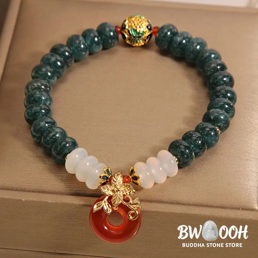 Buddha Stones Jade White Agate Red Agate Peace Buckle Abacus Beads Luck Bracelet - BWOOOH - Jade(Wrist Circumference: