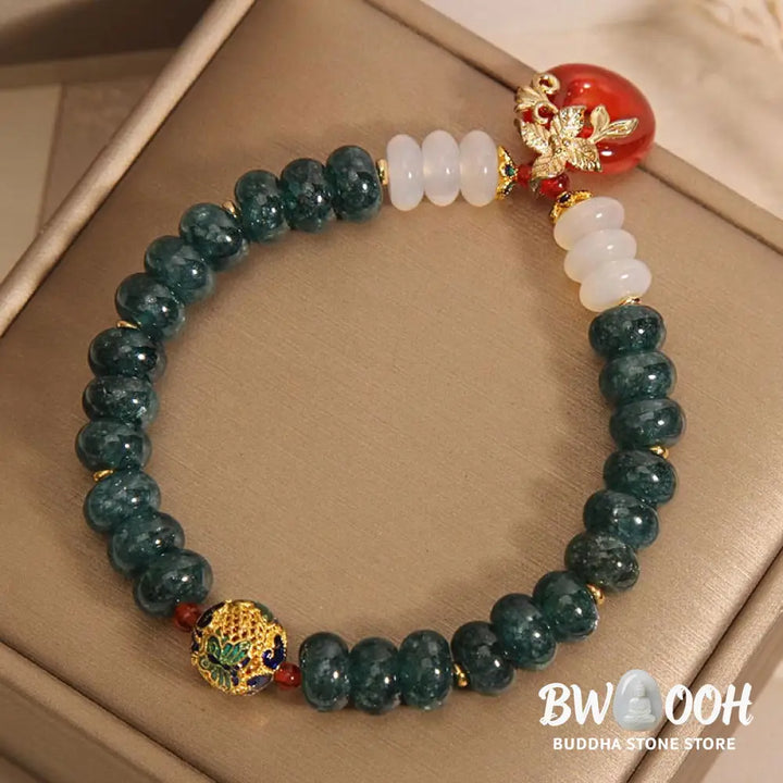 Buddha Stones Jade White Agate Red Agate Peace Buckle Abacus Beads Luck Bracelet - BWOOOH - Jade(Wrist Circumference: