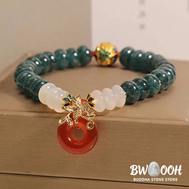 Buddha Stones Jade White Agate Red Agate Peace Buckle Abacus Beads Luck Bracelet - BWOOOH - Jade(Wrist Circumference: