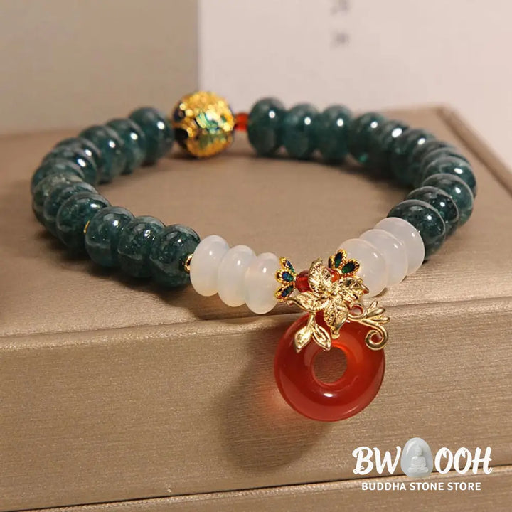 Buddha Stones Jade White Agate Red Agate Peace Buckle Abacus Beads Luck Bracelet - BWOOOH - Jade(Wrist Circumference: