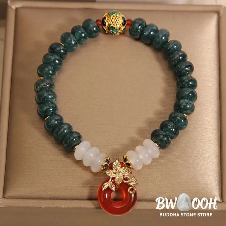 Buddha Stones Jade White Agate Red Agate Peace Buckle Abacus Beads Luck Bracelet - BWOOOH - Jade(Wrist Circumference: