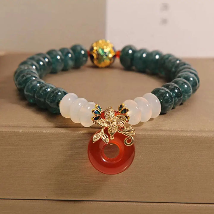 BWOOOH Jade White Agate Red Agate Peace Buckle Abacus Beads Luck Bracelet - BWOOOH - Jade(Wrist Circumference: