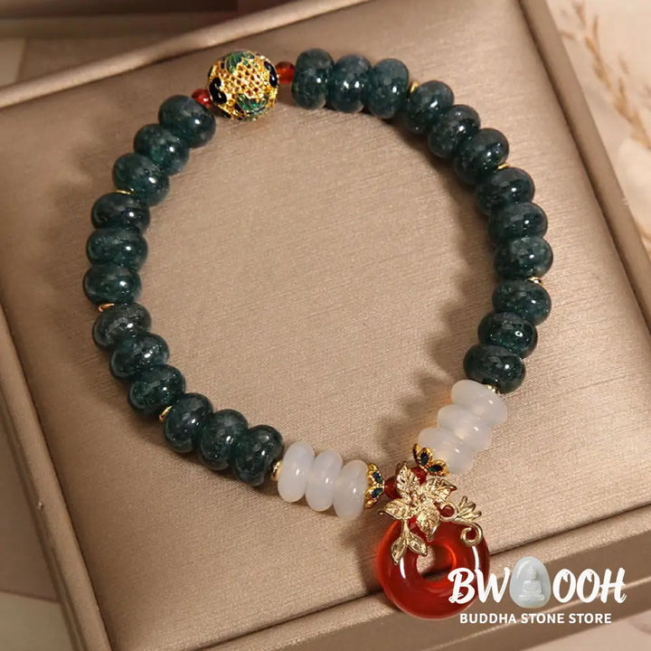 Buddha Stones Jade White Agate Red Agate Peace Buckle Abacus Beads Luck Bracelet - BWOOOH - Jade(Wrist Circumference:
