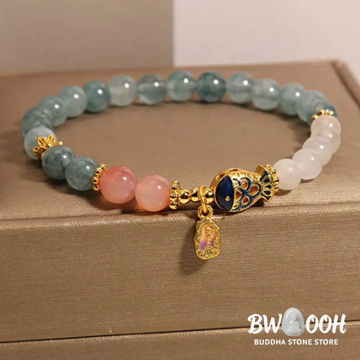 Buddha Stones Jade Yanyuan Agate White Jade Koi Fish Scripture Charm Luck Bracelet - BWOOOH - Jade&amp;Koi Fish(Wrist