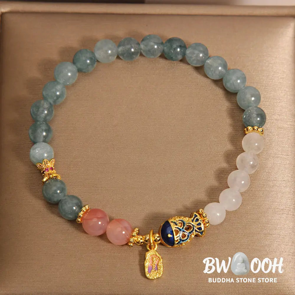 Buddha Stones Jade Yanyuan Agate White Jade Koi Fish Scripture Charm Luck Bracelet - BWOOOH - Jade&amp;Koi Fish(Wrist