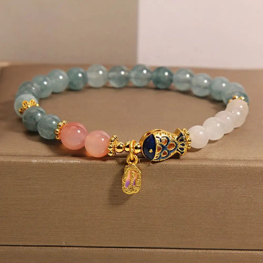 BWOOOH Jade Yanyuan Agate White Jade Koi Fish Scripture Charm Luck Bracelet - BWOOOH - Jade&Koi Fish(Wrist