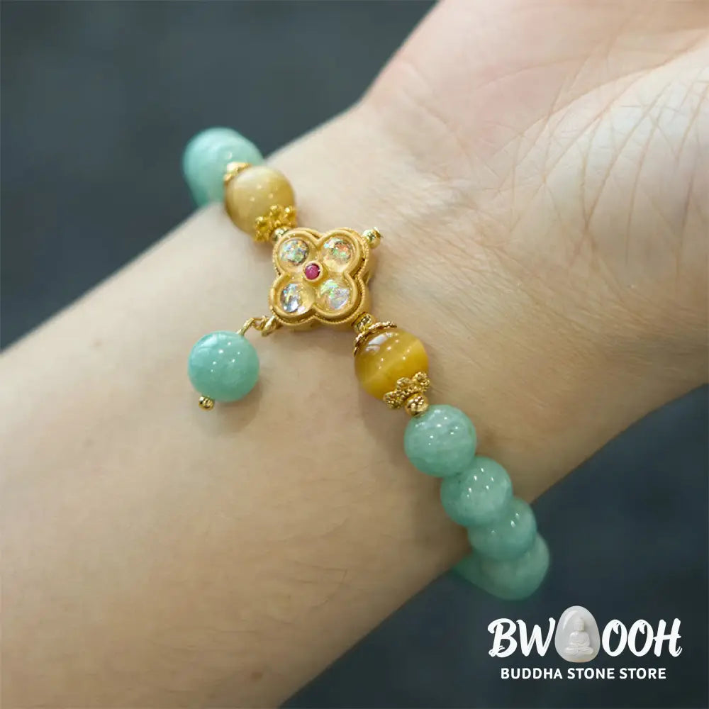 Buddha Stones Jade Yellow Tiger Eye Prosperity Bracelet - BWOOOH - Jade Yellow Tiger Eye(Wrist Circumference: 14-16cm)