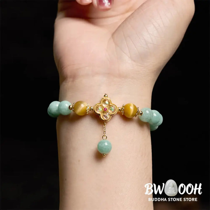Buddha Stones Jade Yellow Tiger Eye Prosperity Bracelet - BWOOOH - Jade Yellow Tiger Eye(Wrist Circumference: 14-16cm)