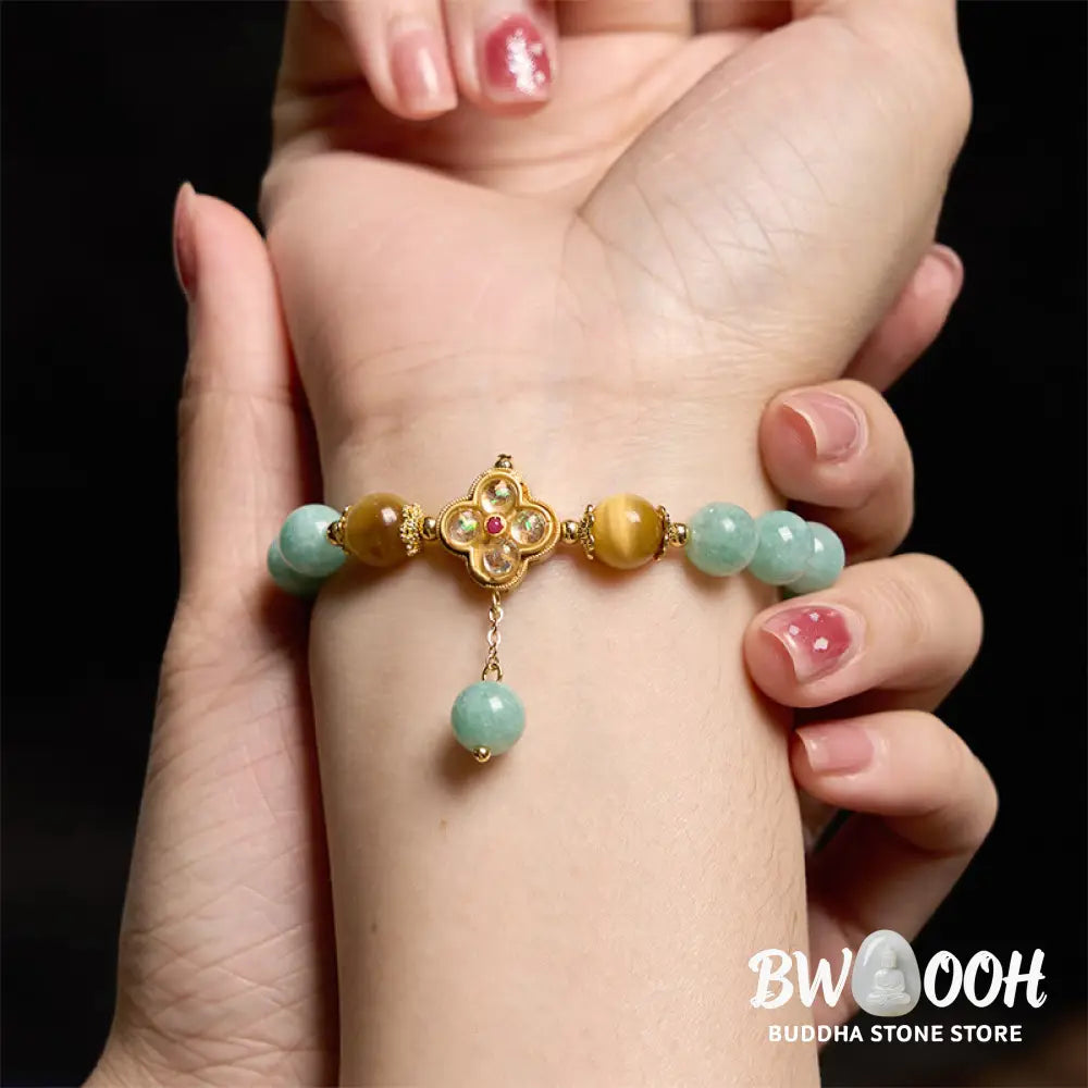 Buddha Stones Jade Yellow Tiger Eye Prosperity Bracelet - BWOOOH - Jade Yellow Tiger Eye(Wrist Circumference: 14-16cm)