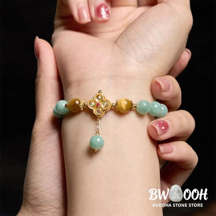 Buddha Stones Jade Yellow Tiger Eye Prosperity Bracelet - BWOOOH - Jade Yellow Tiger Eye(Wrist Circumference: 14-16cm)