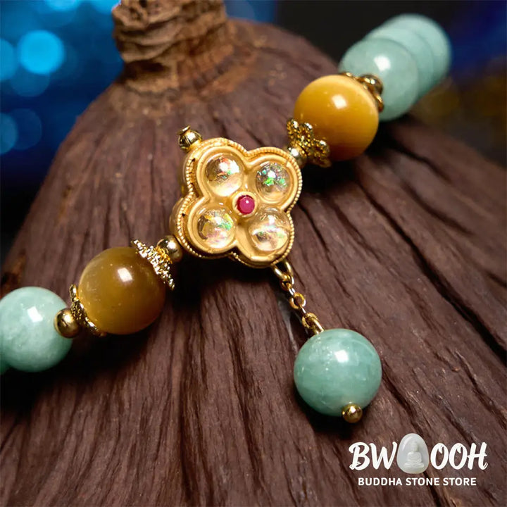 Buddha Stones Jade Yellow Tiger Eye Prosperity Bracelet - BWOOOH - Jade Yellow Tiger Eye(Wrist Circumference: 14-16cm)