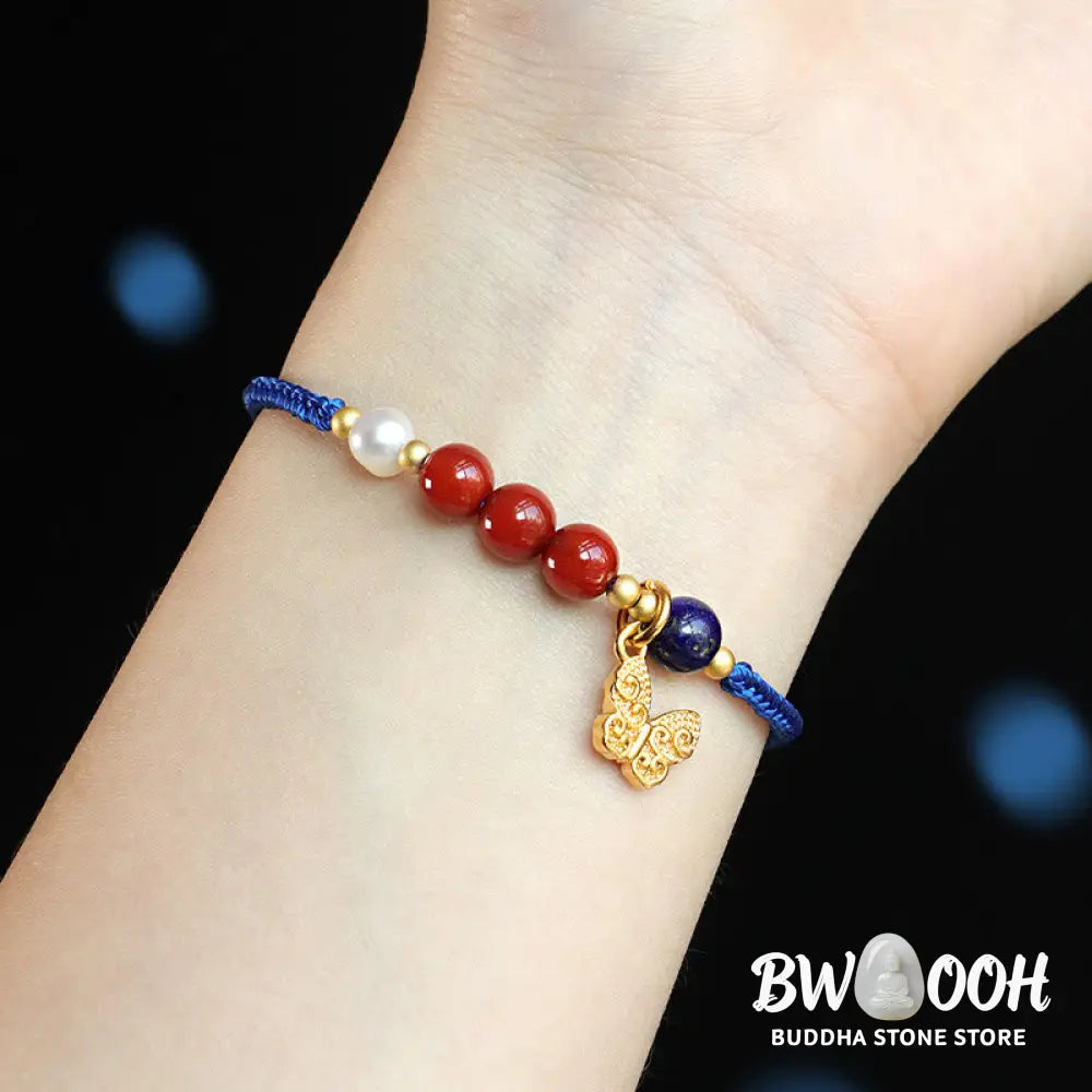 Buddha Stones Klein Blue String South Red Agate Garnet Blue Aventurine Lazurite Copper Butterfly Fu Character Positive