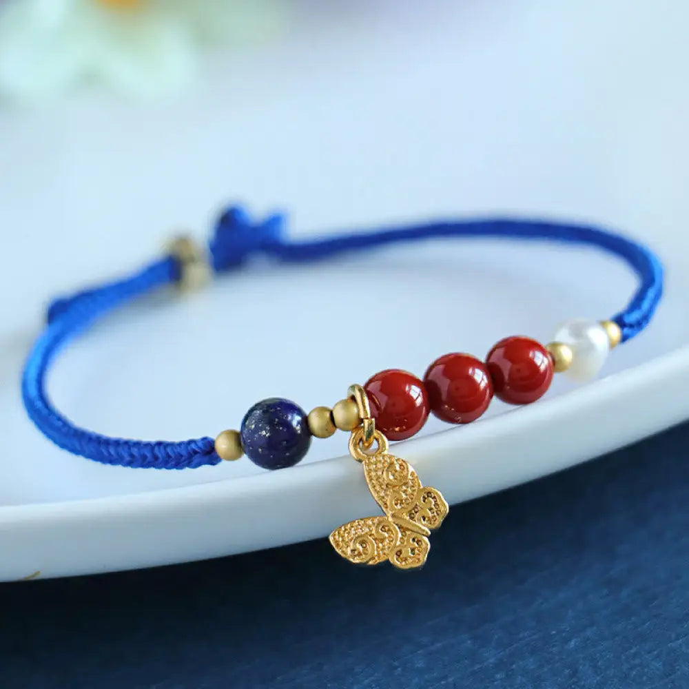 BWOOOH Klein Blue String South Red Agate Garnet Blue Aventurine Lazurite Copper Butterfly Fu Character Positive