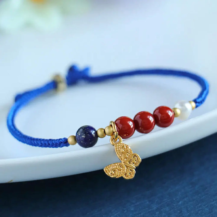 BWOOOH Klein Blue String South Red Agate Garnet Blue Aventurine Lazurite Copper Butterfly Fu Character Positive