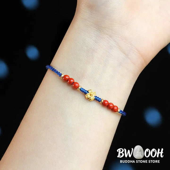 Buddha Stones Klein Blue String South Red Agate Garnet Copper Flower Power Bracelet - BWOOOH - Bracelet