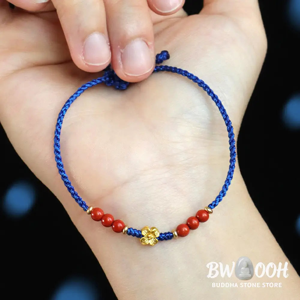 Buddha Stones Klein Blue String South Red Agate Garnet Copper Flower Power Bracelet - BWOOOH - Bracelet