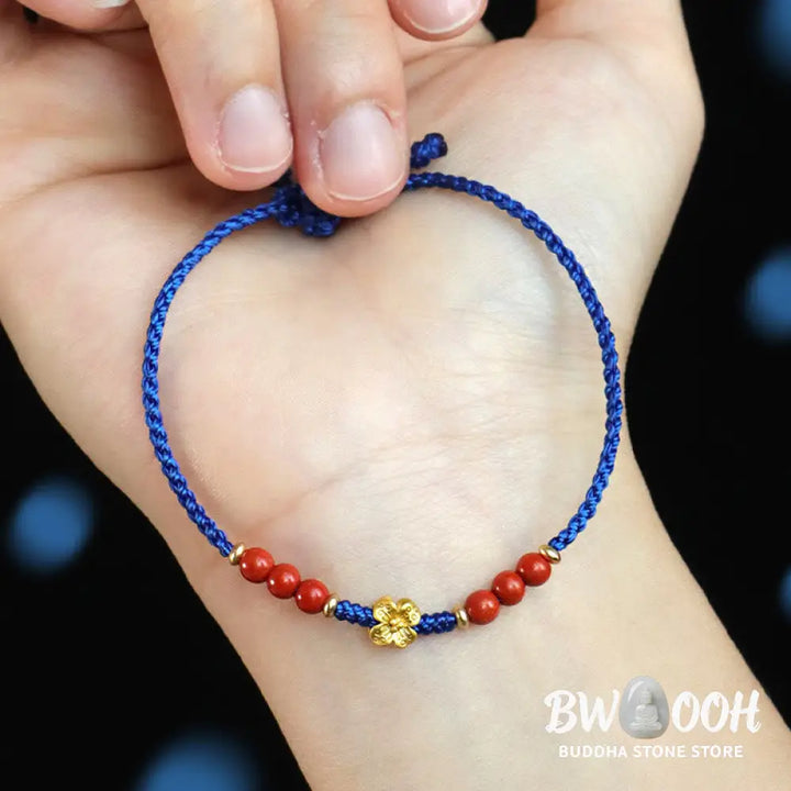 Buddha Stones Klein Blue String South Red Agate Garnet Copper Flower Power Bracelet - BWOOOH - Bracelet