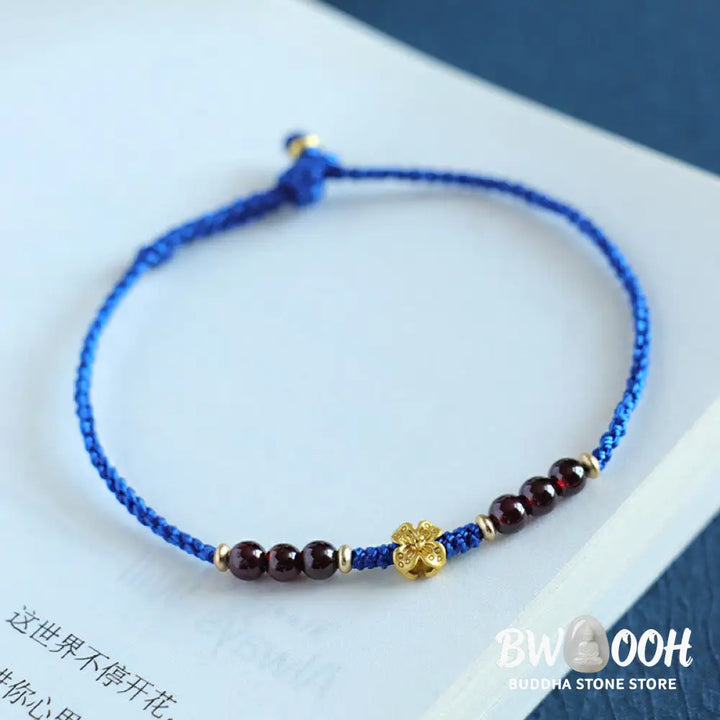 Buddha Stones Klein Blue String South Red Agate Garnet Copper Flower Power Bracelet - BWOOOH - Bracelet