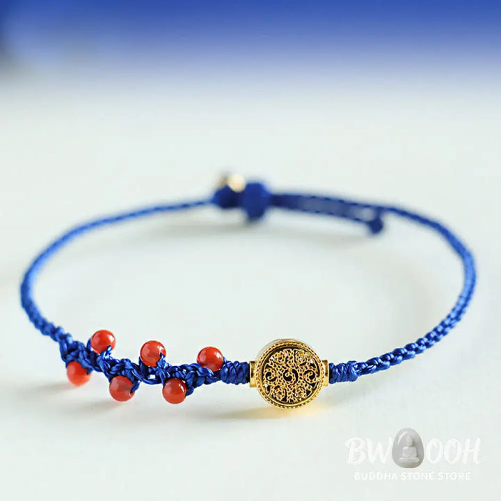 Buddha Stones Klein Blue String South Red Agate Garnet Copper Flower Power Bracelet - BWOOOH - Bracelet
