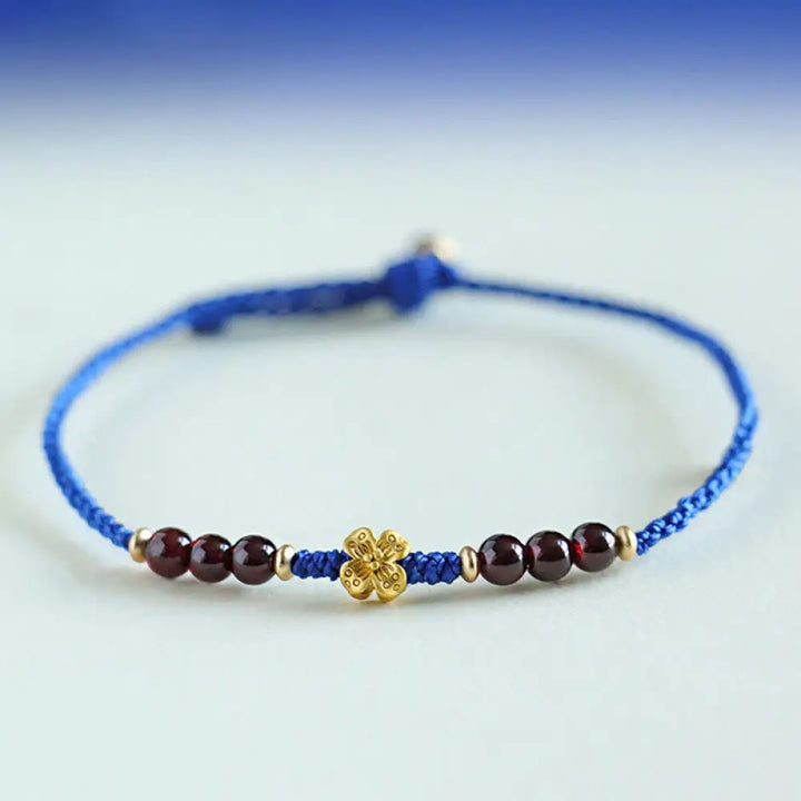 Buddha Stones Klein Blue String South Red Agate Garnet Copper Flower Power Bracelet - BWOOOH - Garnet Copper