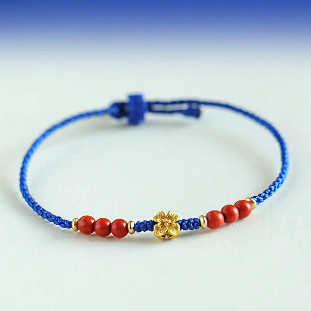Buddha Stones Klein Blue String South Red Agate Garnet Copper Flower Power Bracelet - BWOOOH - South Red Agate Copper