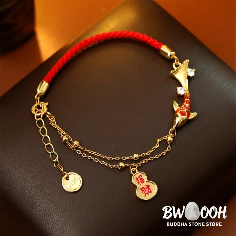 Buddha Stones Koi Fish Attract Wealth Gourd Charm Design Red String Luck Bracelet - Koi Fish(Wrist Circumference: