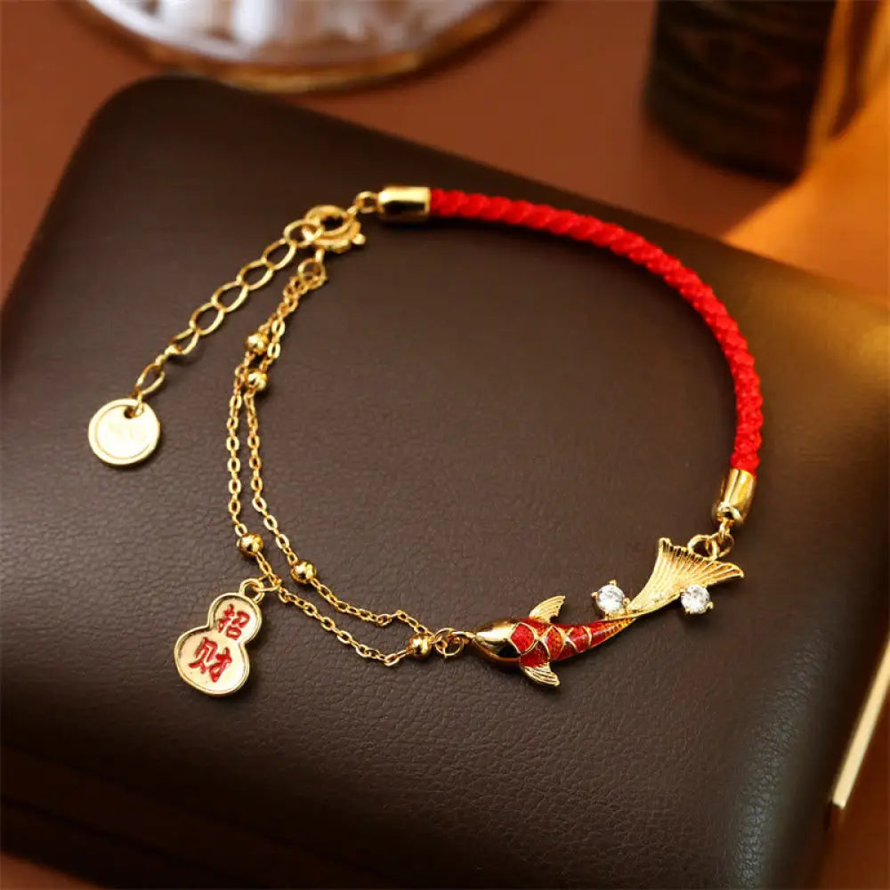 BWOOOH Koi Fish Attract Wealth Gourd Charm Design Red Str