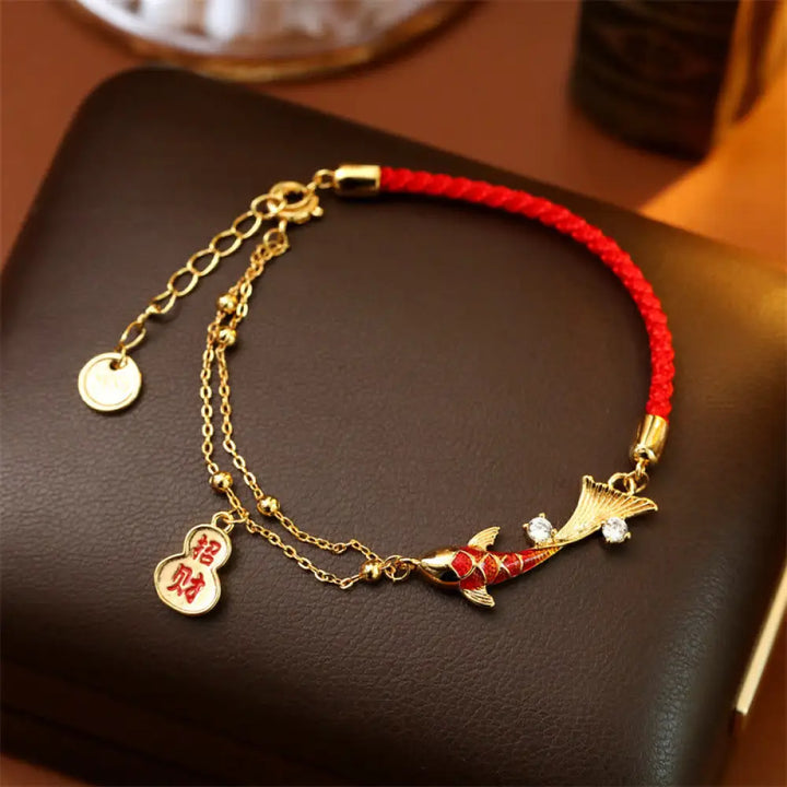 BWOOOH Koi Fish Attract Wealth Gourd Charm Design Red Str