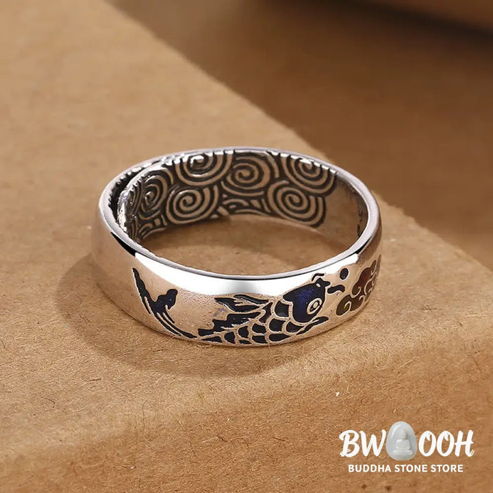 Buddha Stones Koi Fish Auspicious Cloud Design Luck Wealth Ring - BWOOOH - Koi Fish(Luck♥Prosperity) - Ring