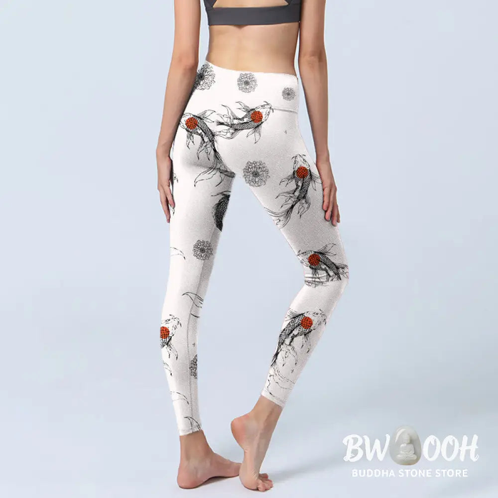 BWOOOH koi fish print yoga leggings - Koi Fish Chrysanthemum Pattern Print Gym