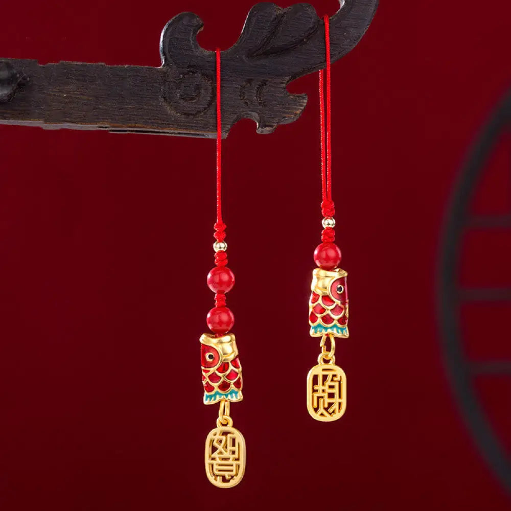 Buddha Stones Koi Fish Cinnabar Attracting Wealth Wish Ruyi Charm Luck Phone Hanging Decoration - Phone Hanging