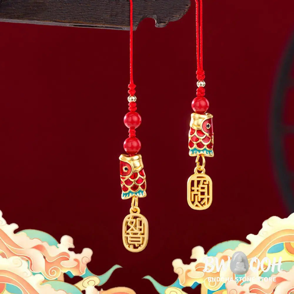 Buddha Stones Koi Fish Cinnabar Attracting Wealth Wish Ruyi Charm Luck Phone Hanging Decoration - Phone Hanging
