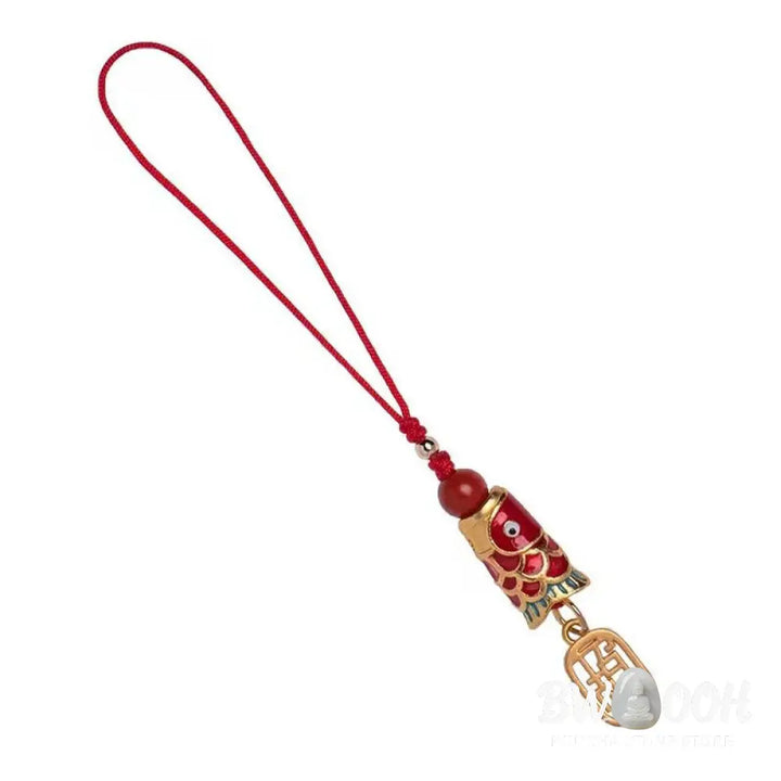 Buddha Stones Koi Fish Cinnabar Attracting Wealth Wish Ruyi Charm Luck Phone Hanging Decoration - Phone Hanging