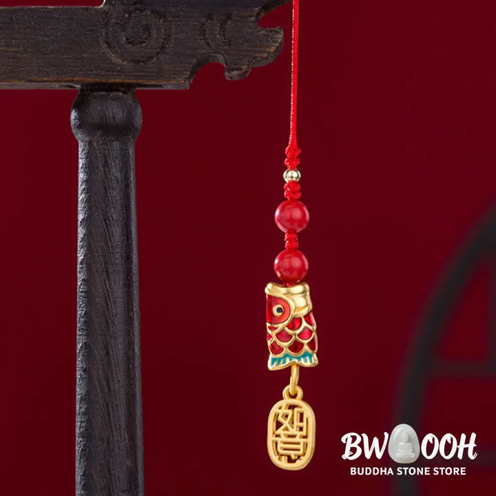 Buddha Stones Koi Fish Cinnabar Attracting Wealth Wish Ruyi Charm Luck Phone Hanging Decoration - Phone Hanging
