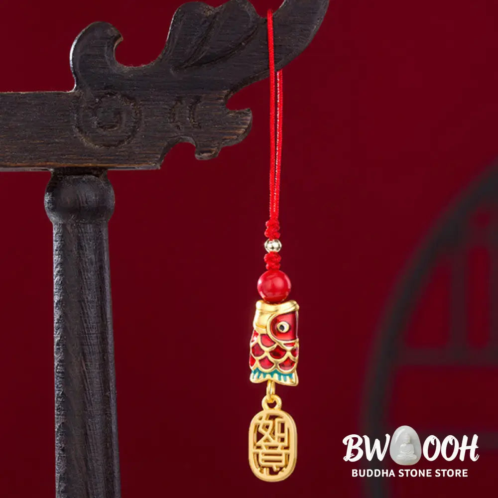 Buddha Stones Koi Fish Cinnabar Attracting Wealth Wish Ruyi Charm Luck Phone Hanging Decoration - Phone Hanging