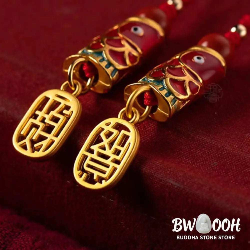 Buddha Stones Koi Fish Cinnabar Attracting Wealth Wish Ruyi Charm Luck Phone Hanging Decoration - Phone Hanging