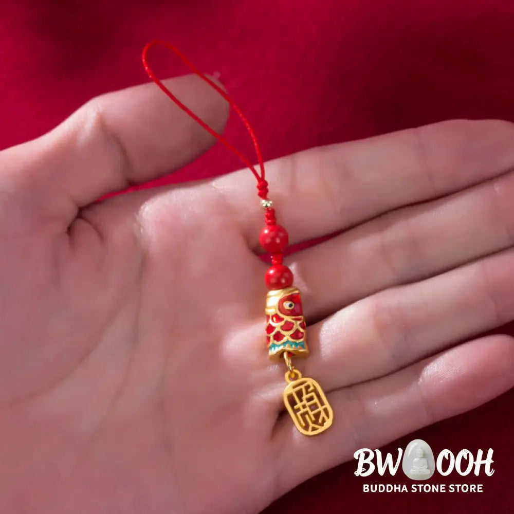 Buddha Stones Koi Fish Cinnabar Attracting Wealth Wish Ruyi Charm Luck Phone Hanging Decoration - Phone Hanging