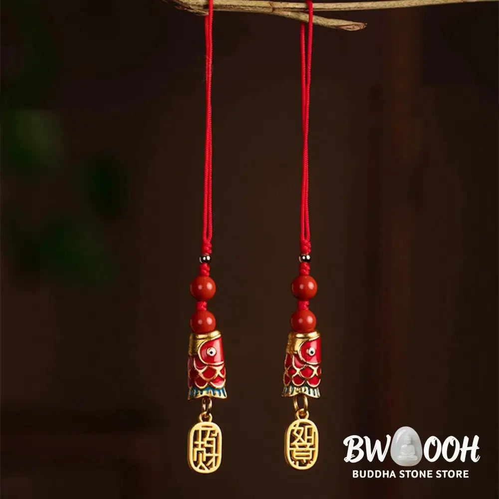 Buddha Stones Koi Fish Cinnabar Attracting Wealth Wish Ruyi Charm Luck Phone Hanging Decoration - Phone Hanging