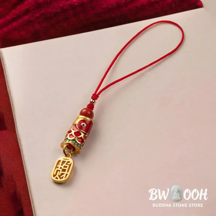 Buddha Stones Koi Fish Cinnabar Attracting Wealth Wish Ruyi Charm Luck Phone Hanging Decoration - Phone Hanging