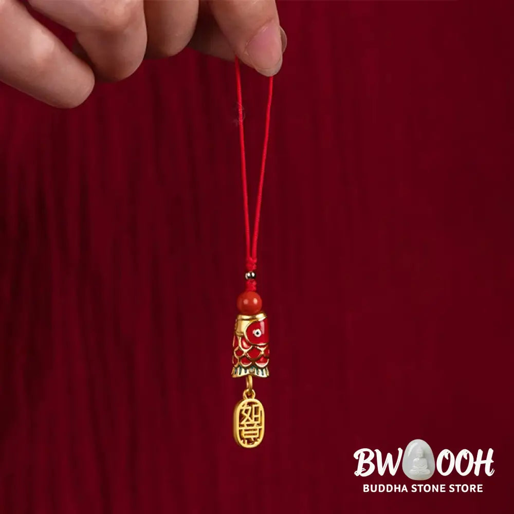 Buddha Stones Koi Fish Cinnabar Attracting Wealth Wish Ruyi Charm Luck Phone Hanging Decoration - Phone Hanging