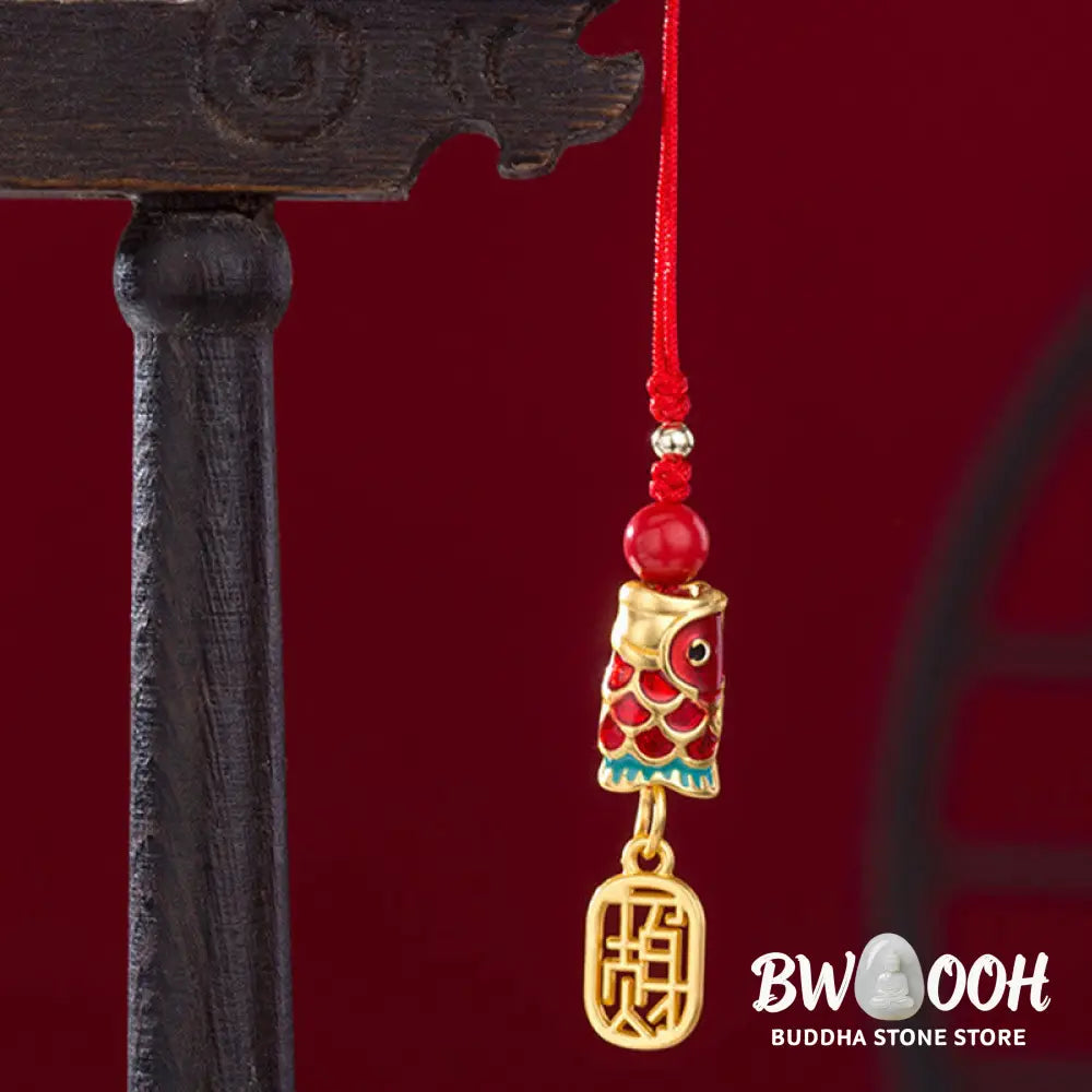 Buddha Stones Koi Fish Cinnabar Attracting Wealth Wish Ruyi Charm Luck Phone Hanging Decoration - Phone Hanging