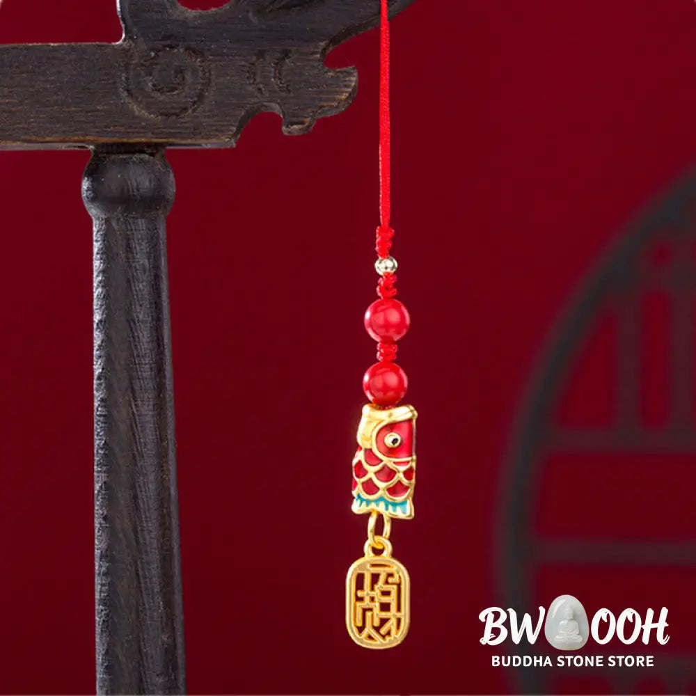 Buddha Stones Koi Fish Cinnabar Attracting Wealth Wish Ruyi Charm Luck Phone Hanging Decoration - Phone Hanging
