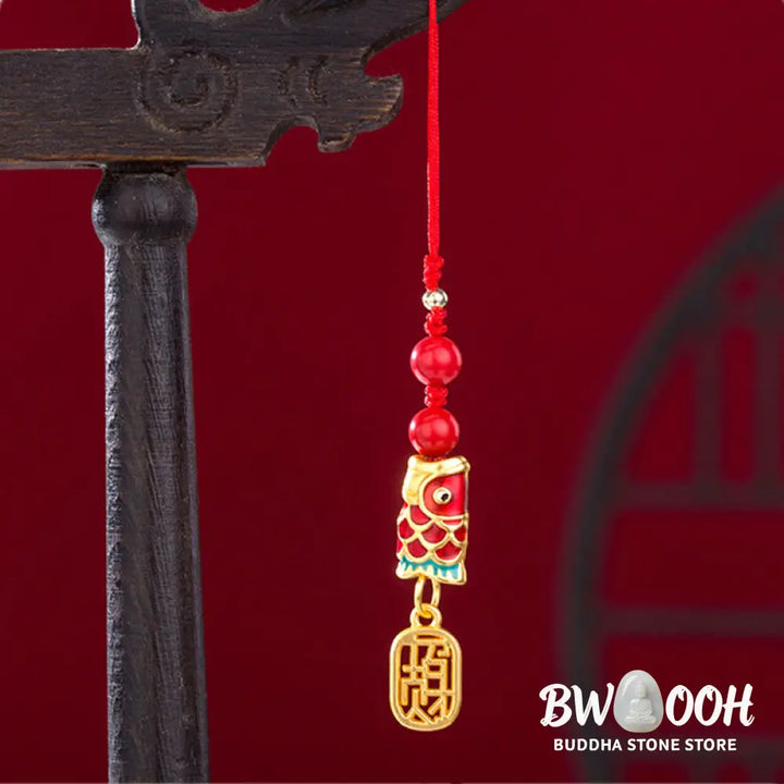 Buddha Stones Koi Fish Cinnabar Attracting Wealth Wish Ruyi Charm Luck Phone Hanging Decoration - Phone Hanging