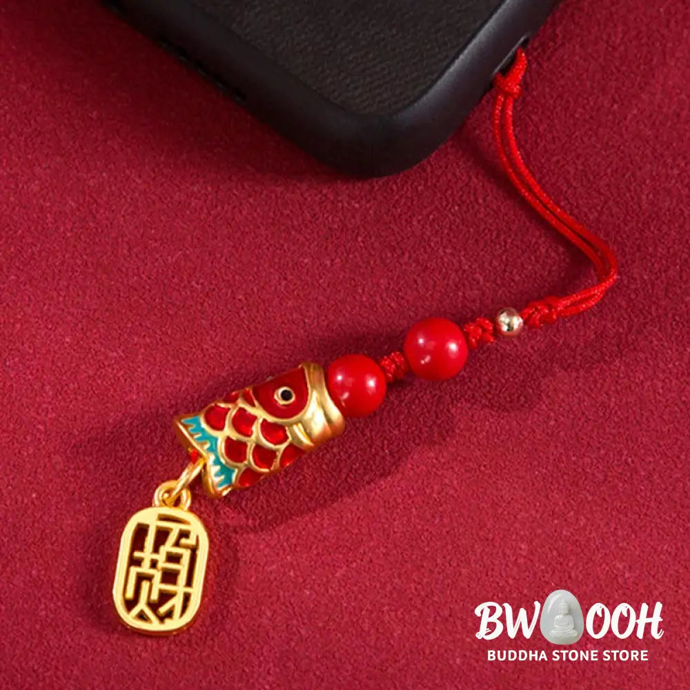 Buddha Stones Koi Fish Cinnabar Attracting Wealth Wish Ruyi Charm Luck Phone Hanging Decoration - Phone Hanging