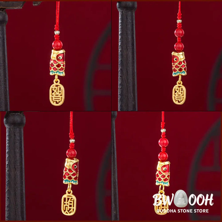 Buddha Stones Koi Fish Cinnabar Attracting Wealth Wish Ruyi Charm Luck Phone Hanging Decoration - Phone Hanging